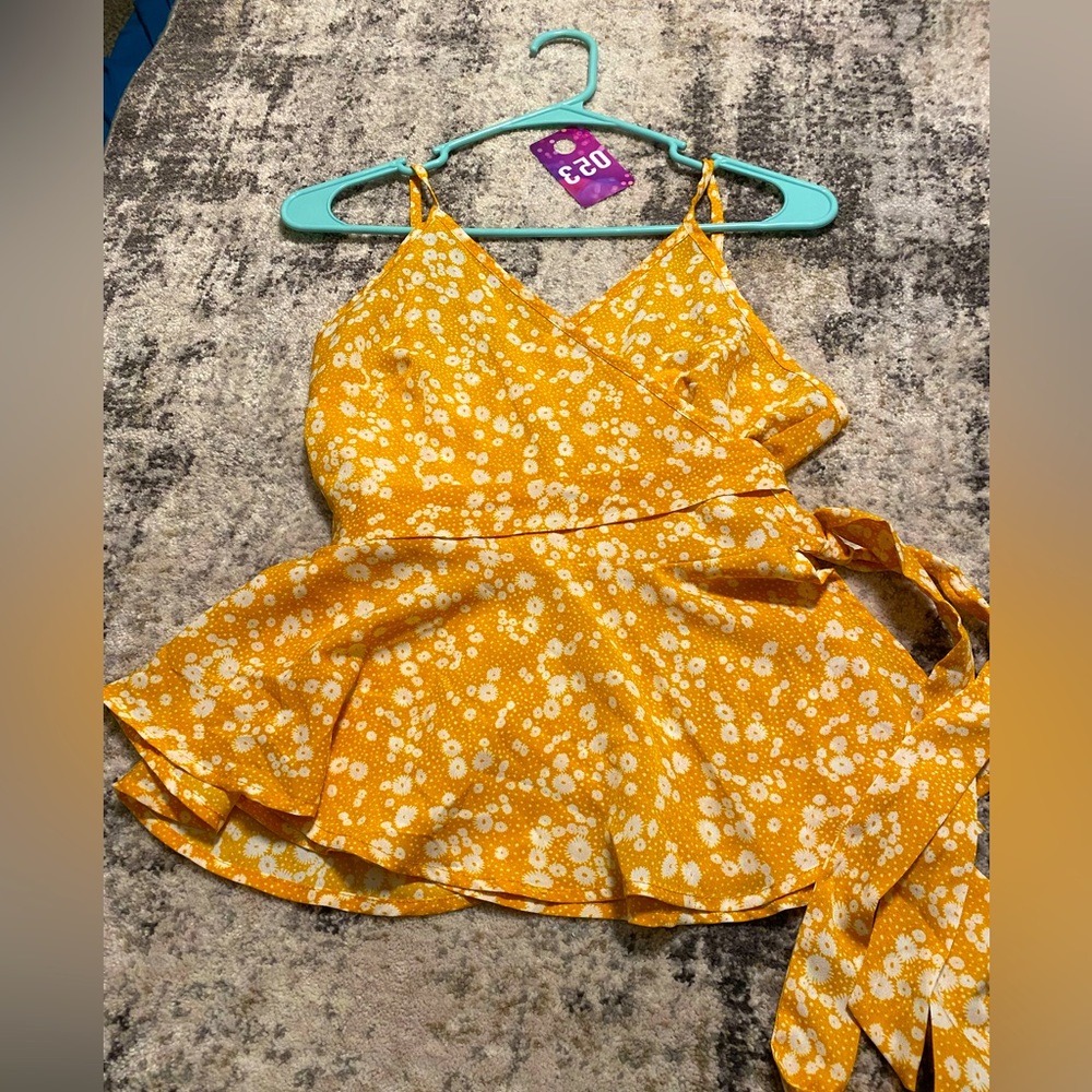 Shein Yellow Floral Wrap Tank - Size Large